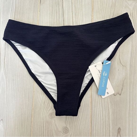 NWT Cupshe navy blue ribbed textured bikini bottom Sz S - Picture 1 of 7